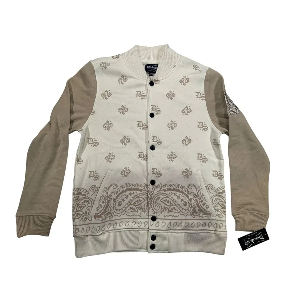 Dog Supply By Snoop Dogg Mens DS Varsity Jacket S Natural Beige Cotton Polyester - Picture 1 of 11
